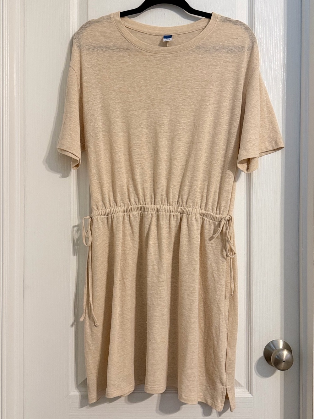 Old Navy Linen Blend Beige Drawstring Waist T-Shirt Mini Dress Sz L